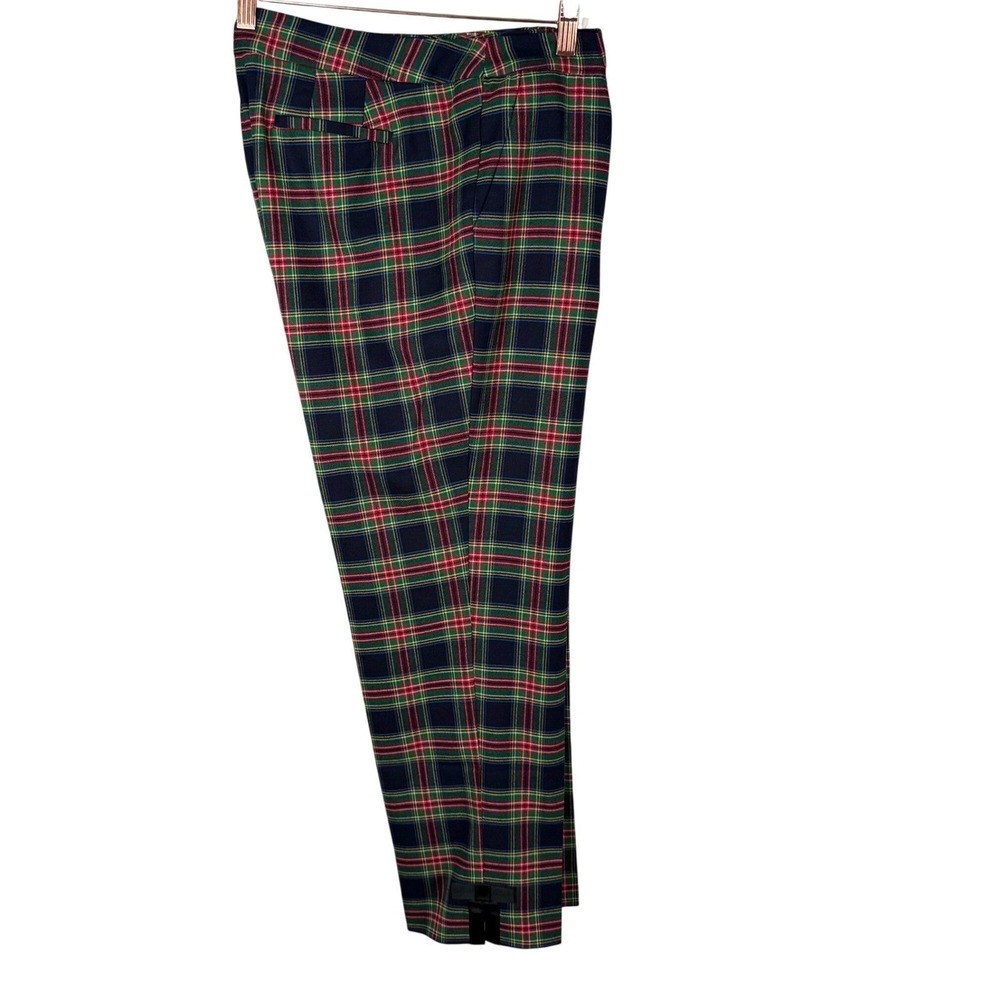 Talbots Petite Plaid Wool Blend Dress Pants Size 10P Navy Red Green Ankle Bows